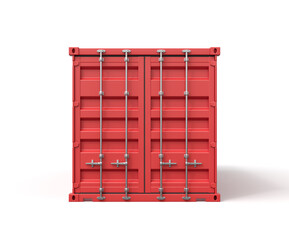3d rendering of closed red cargo container isolated on white background.