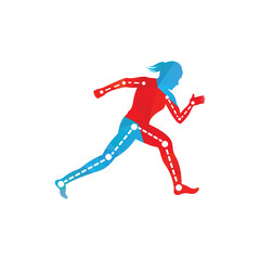 Fototapeta na wymiar Physiotherapy treatment design template vector with female runner. Colorful vector health. Physiotherapy clinic logo.