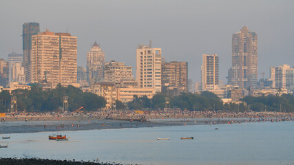 City beach Chowpatty of Mumbai in the evening.