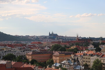 Naklejka na ściany i meble Panorama of the historical center of Prague on a summer cloudy day