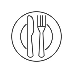 Plate and knife with a fork. Lunch, dinner symbol. Vector Illustration.