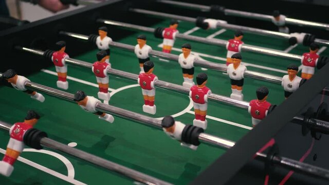 Playing Table Soccer (football) Game Close Up.