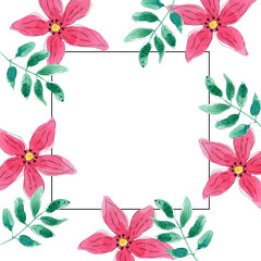 Watercolor simple template with flowers and leaves