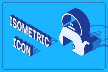 Isometric Traditional tea ceremony icon isolated on blue background. Teapot with cup. Vector.