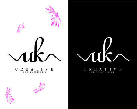 uk, ku creative handwriting letters logo design vector
