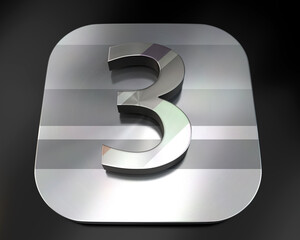 3d brushed metal three number icon