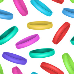 Realistic 3d Detailed Color Blank Promo Bracelets Seamless Pattern Background. Vector