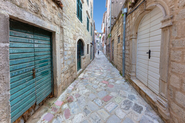 Ancient streets in the old town Kotor, Montenegro