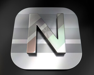 3d brushed metal N letter icon