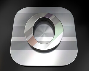 3d brushed metal O letter icon