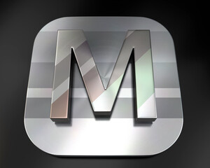 3d brushed metal M letter icon