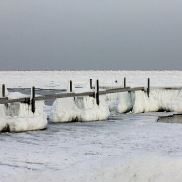 Bathing Jetty Covered With Ice, Ice Winter, Baltic Sea, Denmark, Scandinavia