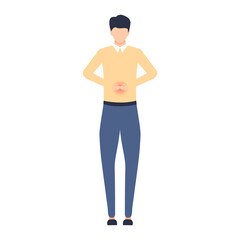 Fototapeta premium Unhappy man feel pain in the stomach. Sad young employee with belly disorder problem vector isolated on white