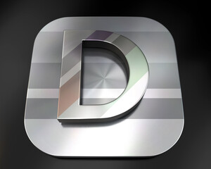 3d brushed metal D letter icon
