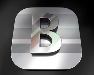 3d brushed metal B letter icon
