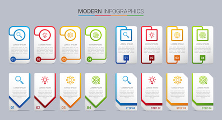 Colorful timeline infographic template with 4 steps on gray background, vector illustration