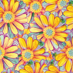 Fototapeta na wymiar Seamless pattern. Large multi-colored daisies, textile botanical