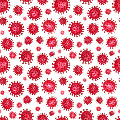 Fototapeta na wymiar Seamless pattern with coronaviruses. Watercolor drawing of viruses. Covid-19 virus background. Child's drawing.