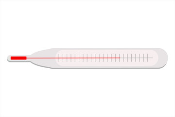 Medical thermometer in flat style isolated on white background. Vector illustration.  A glass thermometer for measuring the temperature of the human body.Temperature,pneumonia,disease,fever,flu,viral 