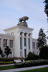 The pavilion in Moscow park VDNH. Soviet style.