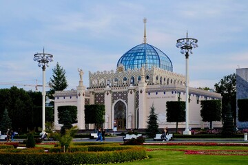 The pavilion in Moscow park VDNH. Soviet style.