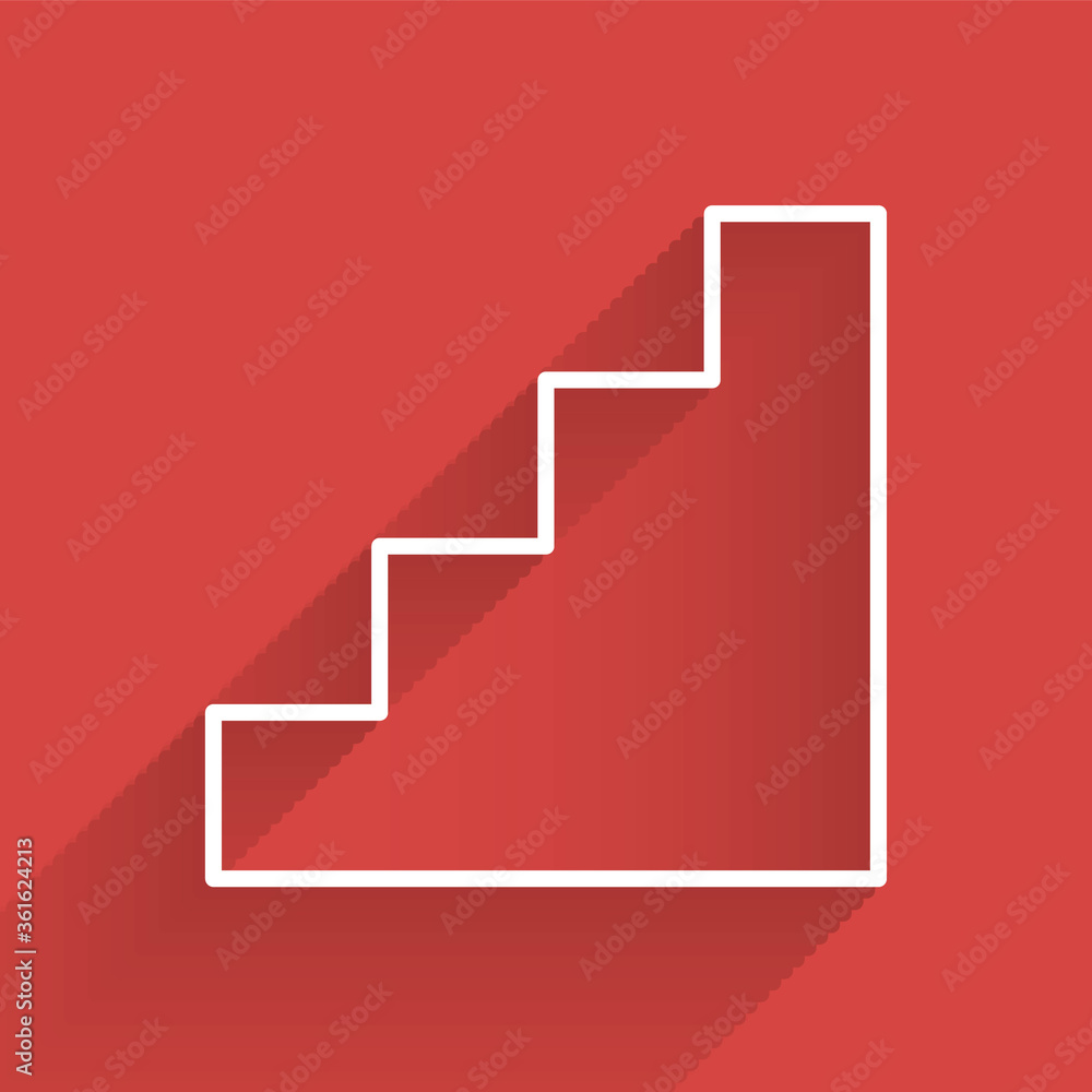 Poster white line staircase icon isolated with long shadow. vector.