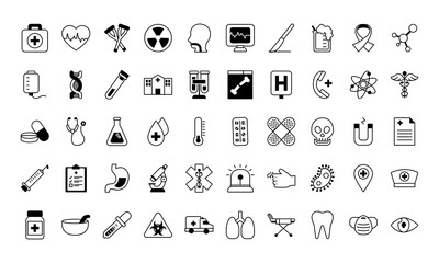 medical icons set, line style