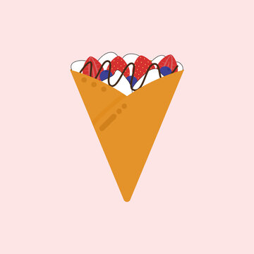 Strawberry and blueberry crepe flat design