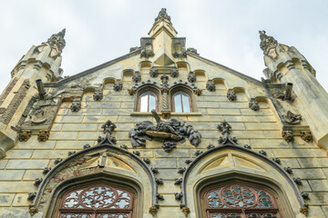 Fototapeta na wymiar The facade of the Sturdza Castle in Miclauseni, Romania