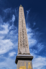 Famous 23 meters ancient Luxor Obelisk (Obelisque de Louxor, 1836) at the center of the Place de la...