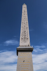 Famous 23 meters ancient Luxor Obelisk (Obelisque de Louxor, 1836) at the center of the Place de la...