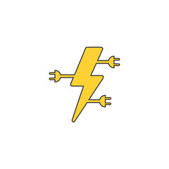 Electric plug lightning icon. Concept of electricity. Flat style. Stock vector illustration isolated on background.