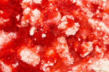 Strawberry curd.Background of cottage cheese with strawberries top view.