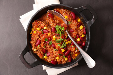 chili con carne- bean with minced beef and spice