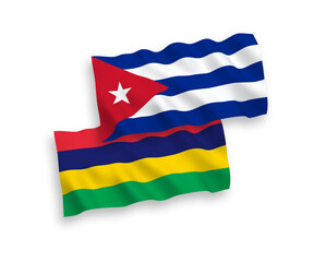 Flags of Mauritius and Cuba on a white background