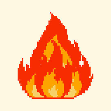 Pixel fire flames icons set. Old school computer graphic style