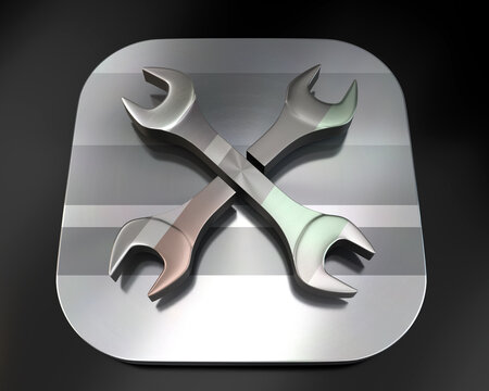 3d Brushed Metal Crossed Monkey Wrench Icon