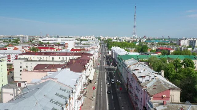 View of Sovetskaya street and the intersection of Lange street.
