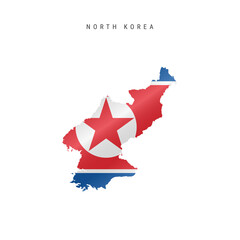 Obraz premium Waving flag map of North Korea. Vector illustration