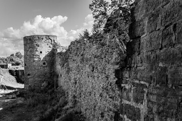 The wall and the tower of the medieval fortress Koporye