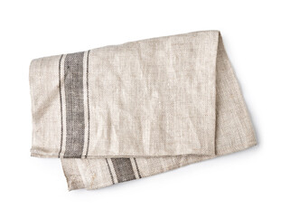 Fototapeta na wymiar Kitchen grey folded table cloth isolated on white background. Top view of napkin.