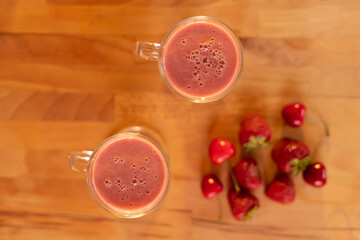 Fruit cocktail with strawberries and cherries
