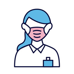 female wearing medical mask line and fill style icon