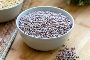 Bowl of raw couscous made by siyez flour