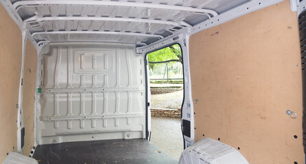 Empty van truck, transportation and logistics concepts