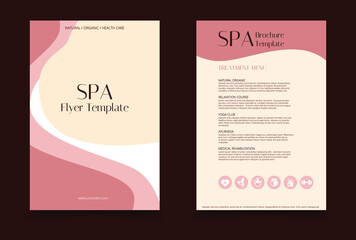 Minimalistic spa and healthcare design brochure. Flyer template with elements of medicine, spa, ayurveda, yoga and natural organic topics.