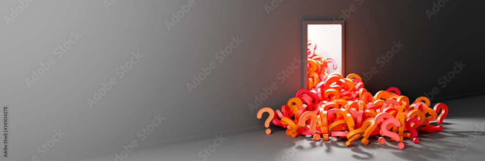 Poster infinite question marks, original three dimensional illustration, 3d rendering