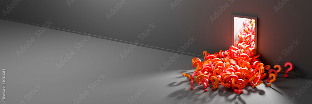 Poster infinite question marks, original three dimensional illustration, 3d rendering