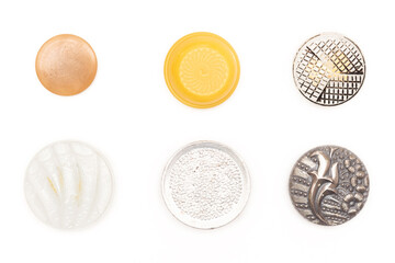 Old buttons collection isolated on the white background.
