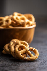 Crispy salted pretzels.